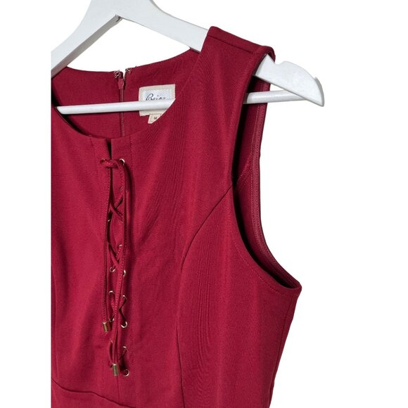 Beige by ECI Red Midi Sheath Dress Medium Lace-Up Front Office-to-Evening Style - Picture 5 of 10